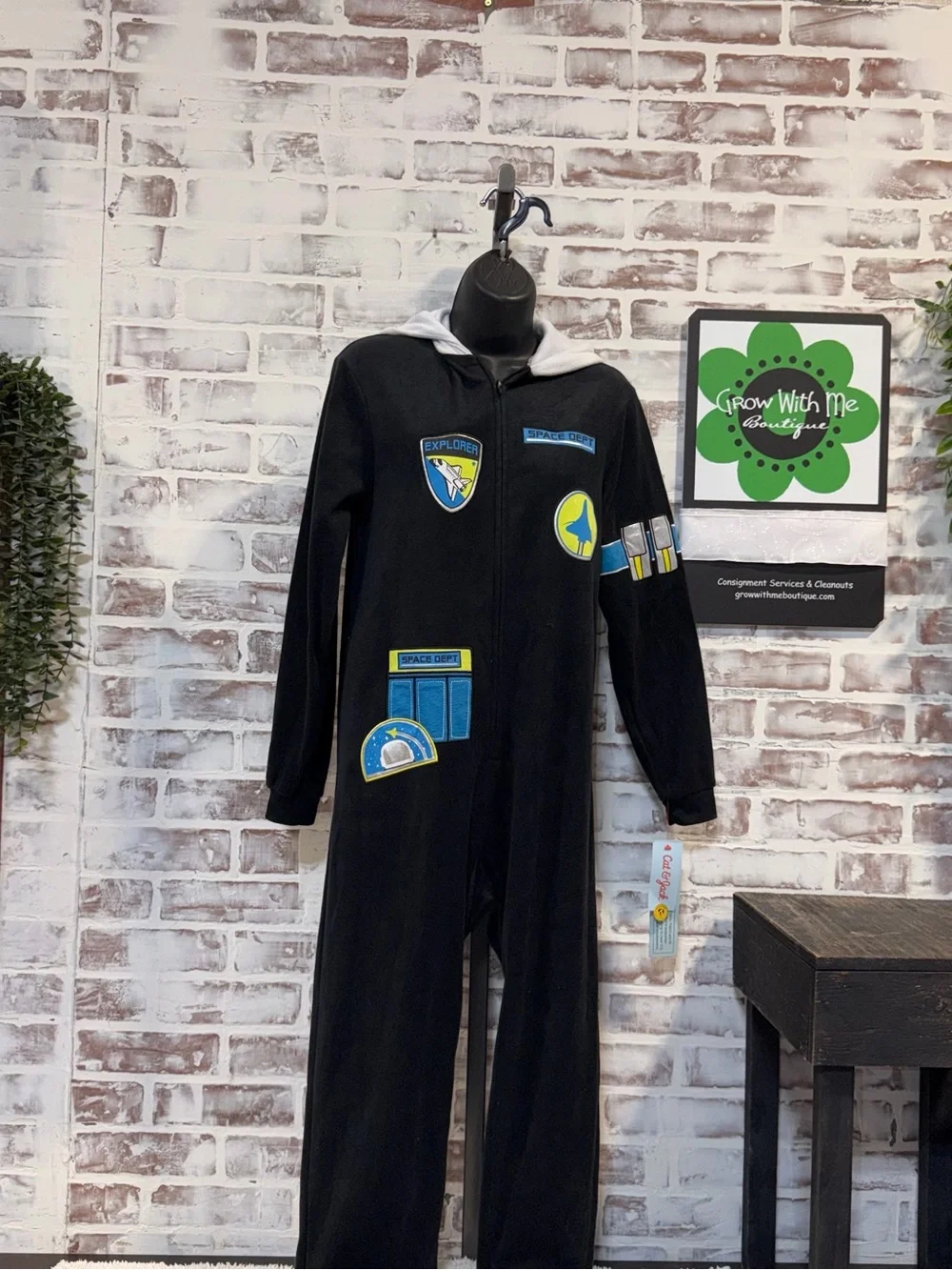 Cat & Jack Black Hooded Space Patch Pajama Set with Blue & Yellow Details